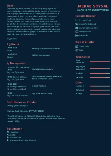 Yabancı Dil Öğretmeni Cv Örnekleri cv indir